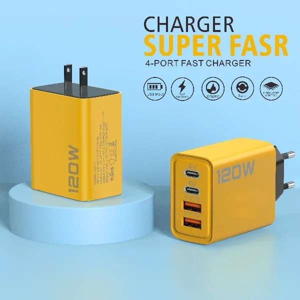 Hot-selling 120W Bumblebee Super Fast Charging KO-71 2PD+2USB Charging Charger for Laptops Tablets Mobilephones Travel Wall EU/US Plug Charger in Retail Box