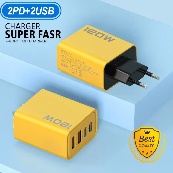 Hot-selling 120W Bumblebee Super Fast Charging KO-71 2PD+2USB Charging Charger for Laptops Tablets Mobilephones Travel Wall EU/US Plug Charger in Retail Box