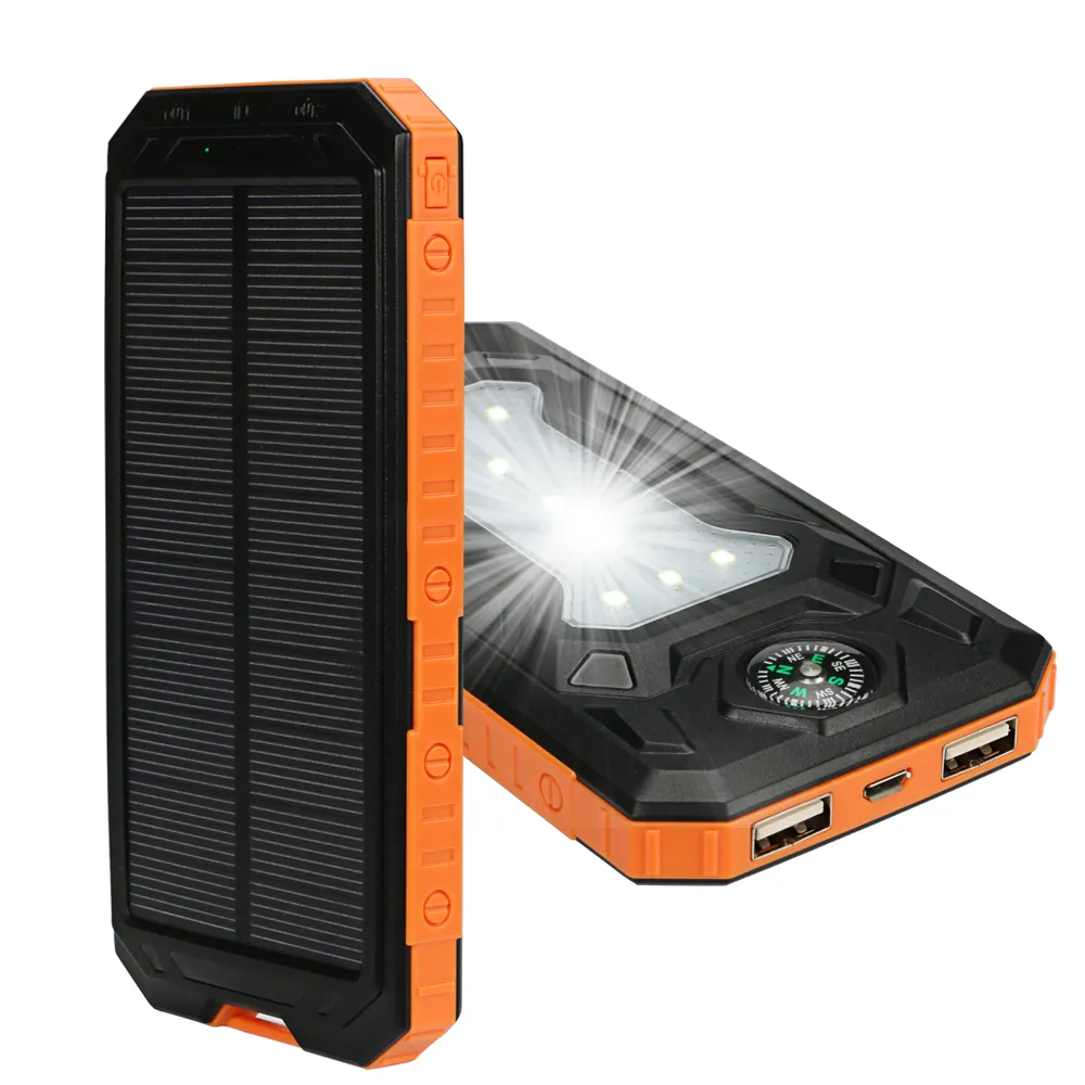 NEW Waterproof Solar Power Bank 20000mah Dual USB Li-Polymer Solar Battery Charger Travel Powerbank for all phone