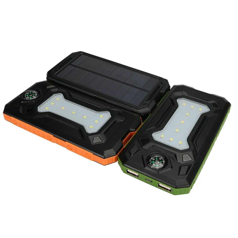 NEW Waterproof Solar Power Bank 20000mah Dual USB Li-Polymer Solar Battery Charger Travel Powerbank for all phone