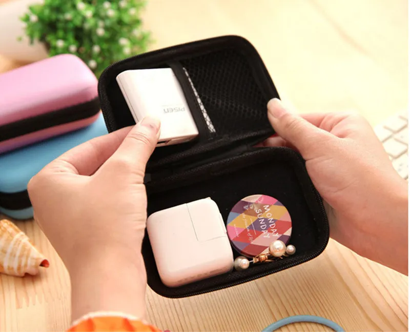 Colorful Earphone Storage Carrying Bag Rectangle Zipper Earpphone Earbud EVA Case Cover For USB Cable Key Coin Free DHL