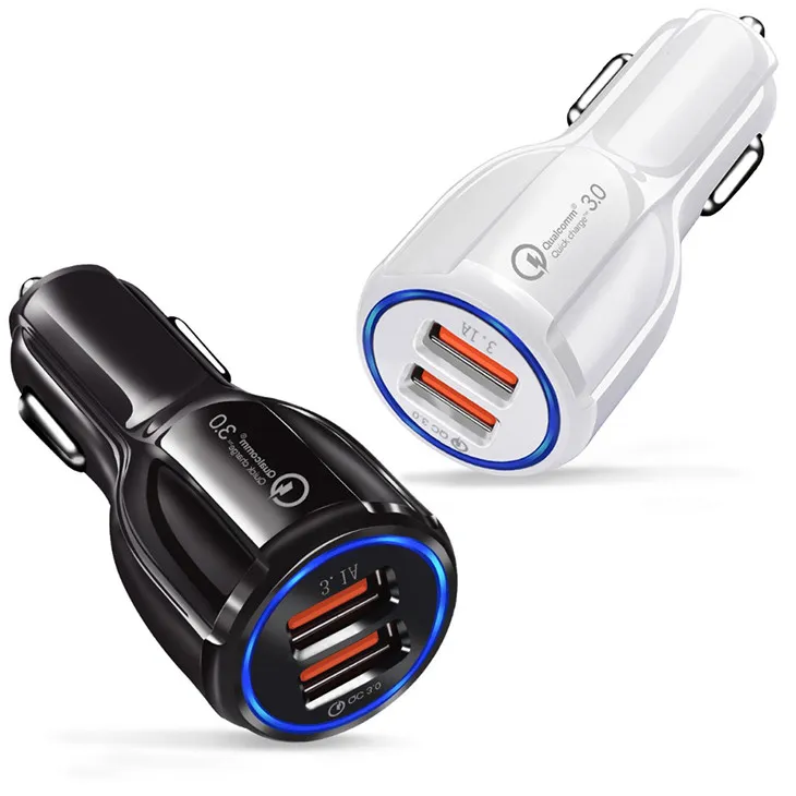 Cell Phone Car Charger Dual USB QC3.0 Fast Charge Adapter Smart Charger 12V 3.1A For iPhone Android Samsung Smartphones