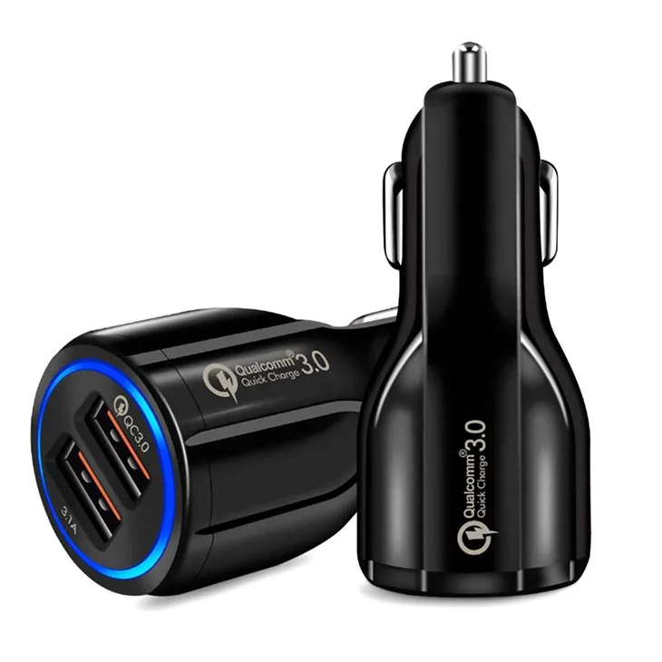 Cell Phone Car Charger Dual USB QC3.0 Fast Charge Adapter Smart Charger 12V 3.1A For iPhone Android Samsung Smartphones