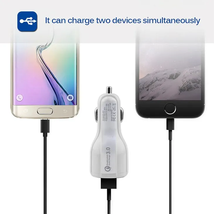 Cell Phone Car Charger Dual USB QC3.0 Fast Charge Adapter Smart Charger 12V 3.1A For iPhone Android Samsung Smartphones