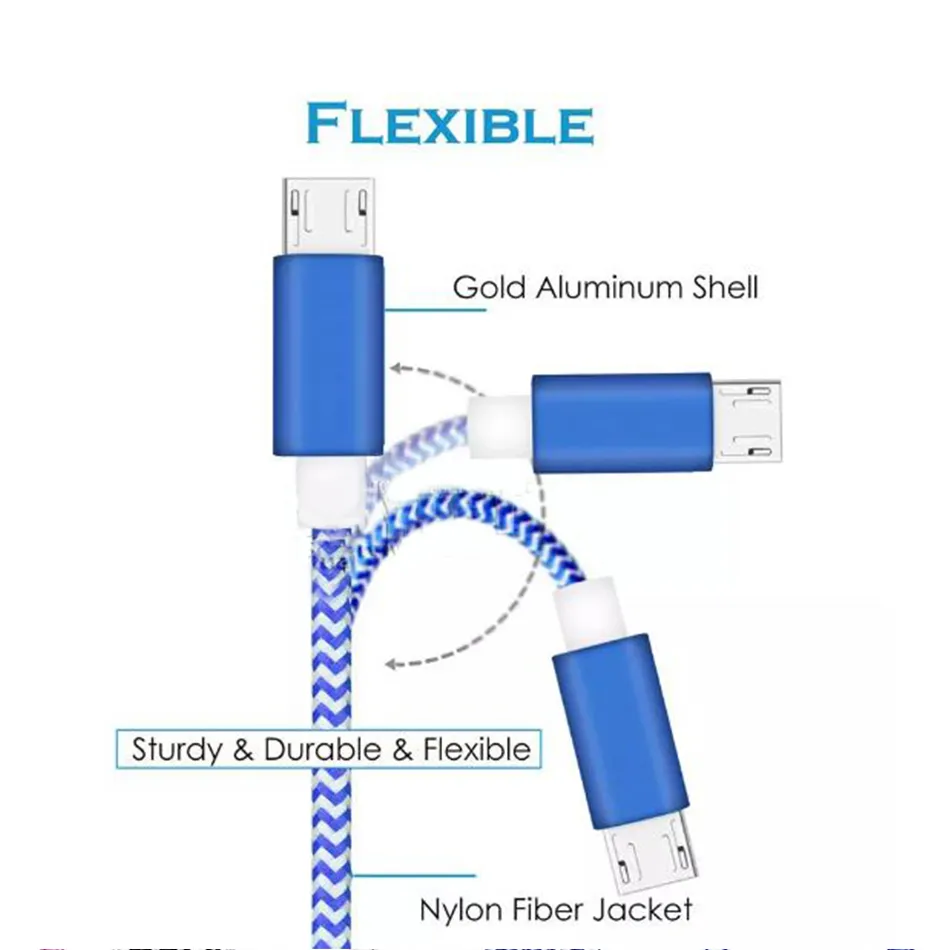 Nylon Fabric Cables Copper Woven USB Data Line for Samsung Type C/Mirco/5/6/7 1M 2M 3M Charging Cable With Opp Bag