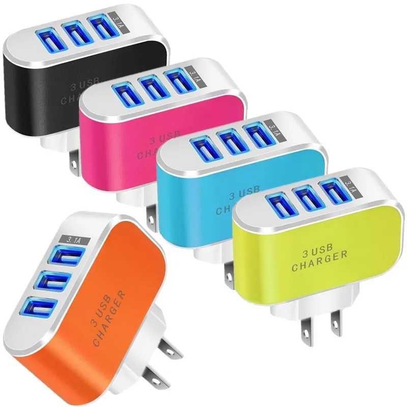 Eu Us wall charger 5V 3.1A 3 Ports Multiple LED Smart Chargers Adapter for Iphone 13 14 15 Samsung Galaxy S10 S20 S22 htc android phone pc