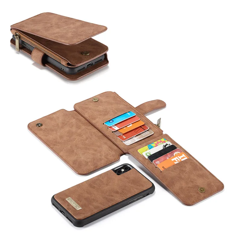 CaseMe Wallet Cases Split Leather Zipper Bag Multi Slot Magnet Cover For iphone 12 11 Pro XS Max XR 8 7 6 Plus Samsung S21 S20 Ultra Note20