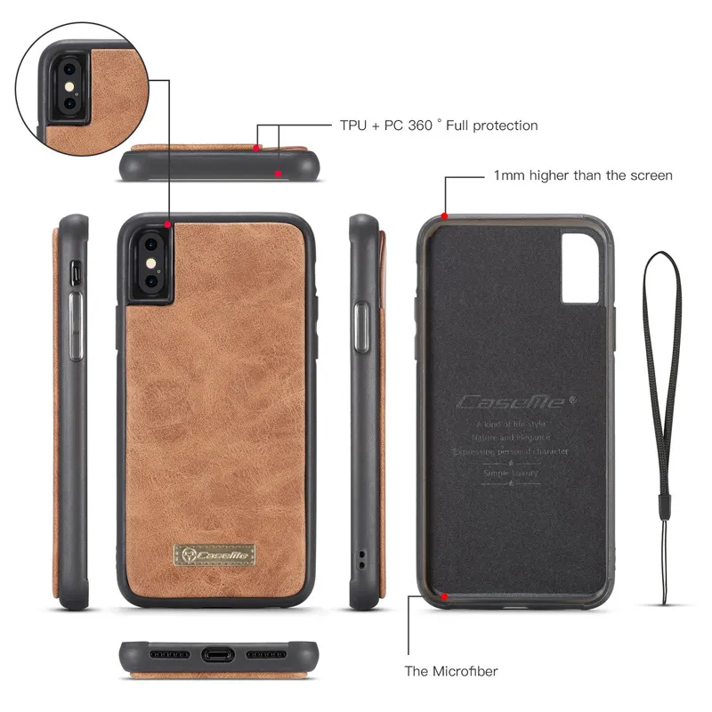 CaseMe Wallet Cases Split Leather Zipper Bag Multi Slot Magnet Cover For iphone 12 11 Pro XS Max XR 8 7 6 Plus Samsung S21 S20 Ultra Note20