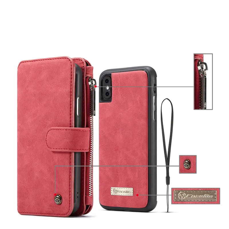 CaseMe Wallet Cases Split Leather Zipper Bag Multi Slot Magnet Cover For iphone 12 11 Pro XS Max XR 8 7 6 Plus Samsung S21 S20 Ultra Note20