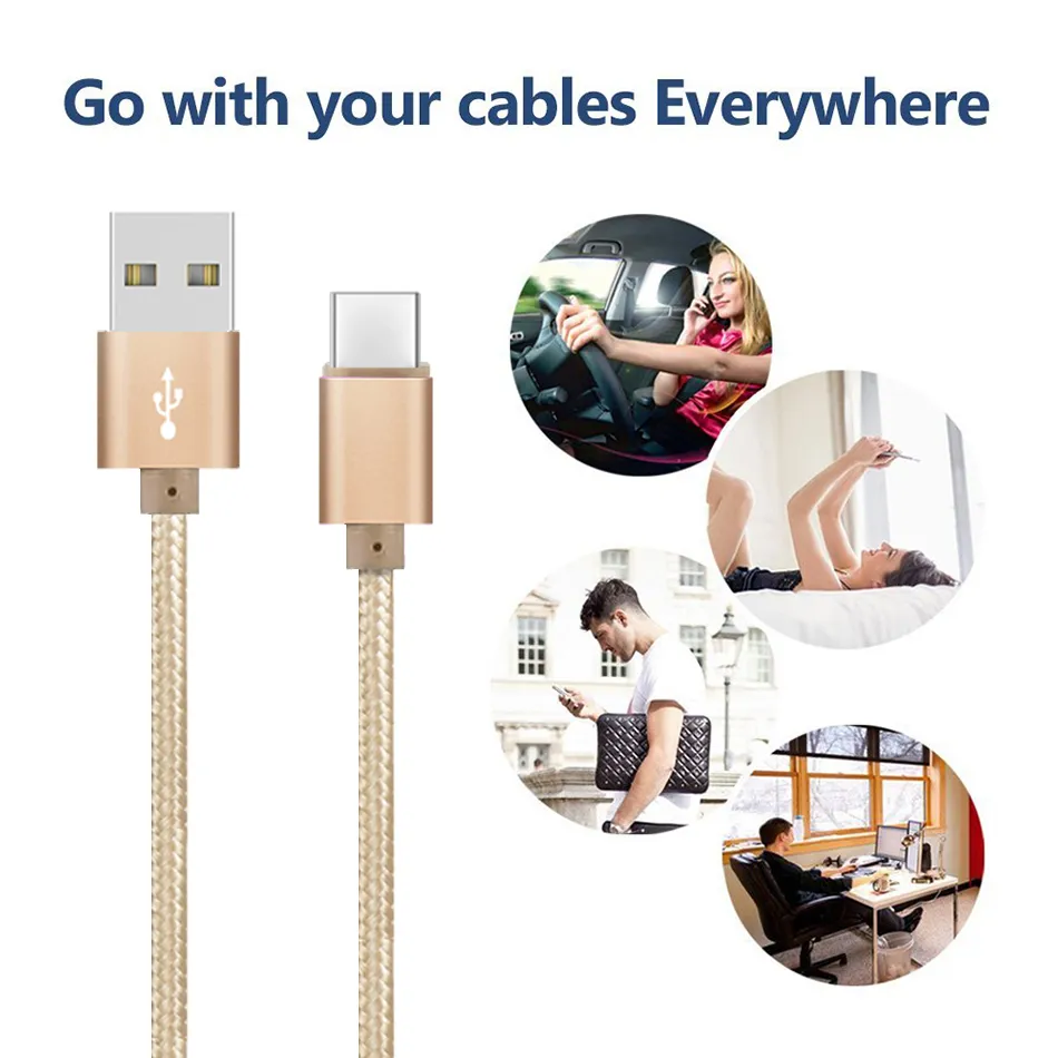 High Speed USB Cables Type C TO C Charging Adapter Data Sync Metal Phone line 0.48mm Thickness Strong Braided Charger