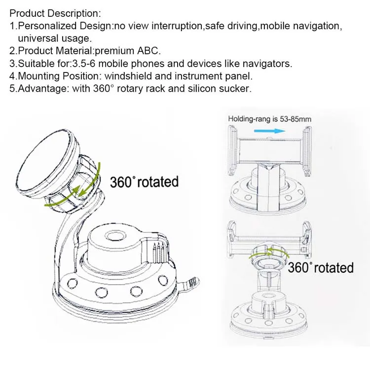 Car Mount Air Vent 360 Rotate Universal Car Mount Phone Holder For iPhone 14 13 Pro Max Windshield Dashboard Car Holder With Suction Cup in Flat Package