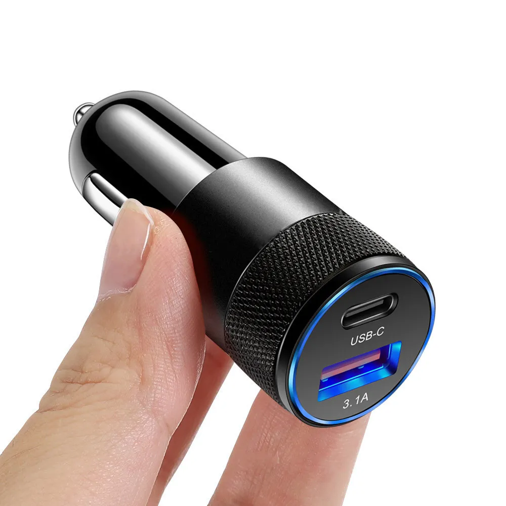 Dual Port PD USB C Type C Car Charger Auto Power Adapters 3.1A Chargers For iPhone 14 13 12 11 15 Pro Max Samsung Xiaomi Huawei Android phone Gps pc