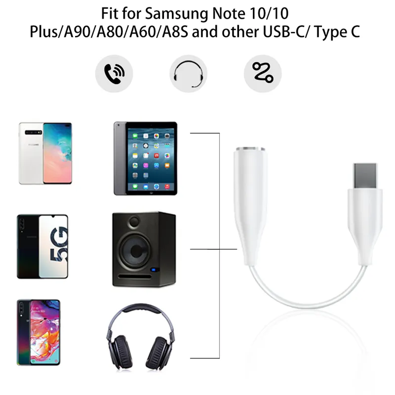 Type-C USB-C Male To 3.5mm Earphone Cables Adapter AUX Audio Female Jack USB Cable Type C for Samsung S22 Ultra S21 FE S20 S10 Note 10 20 Plus With Retail Package