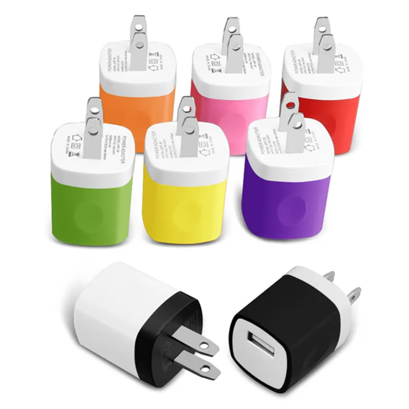 Wall Charger Travel Adapter 5V 1A Colorful Home US Plug USB Charger For Android Phone Tablet PC Universal USA Version