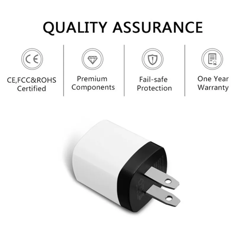 Wall Charger Travel Adapter 5V 1A Colorful Home US Plug USB Charger For Android Phone Tablet PC Universal USA Version