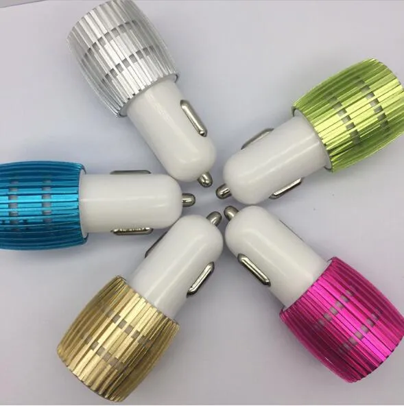 Wholesale colorful led USB car charger 2 ports 5V 2.1A micro auto power dual USB car adapter for iPhone/Samsung/Android phones