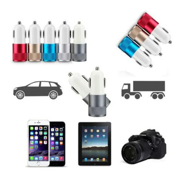 38W 3.1A PD Portable Car Charger Metal Dual 2-Port USB-A USB-C Output Fast Charging Car Adapter For iPhone 15 14 13 12 11 Pro Plus Xiaomi Huawei Samsung S24 S22 Quick Charger