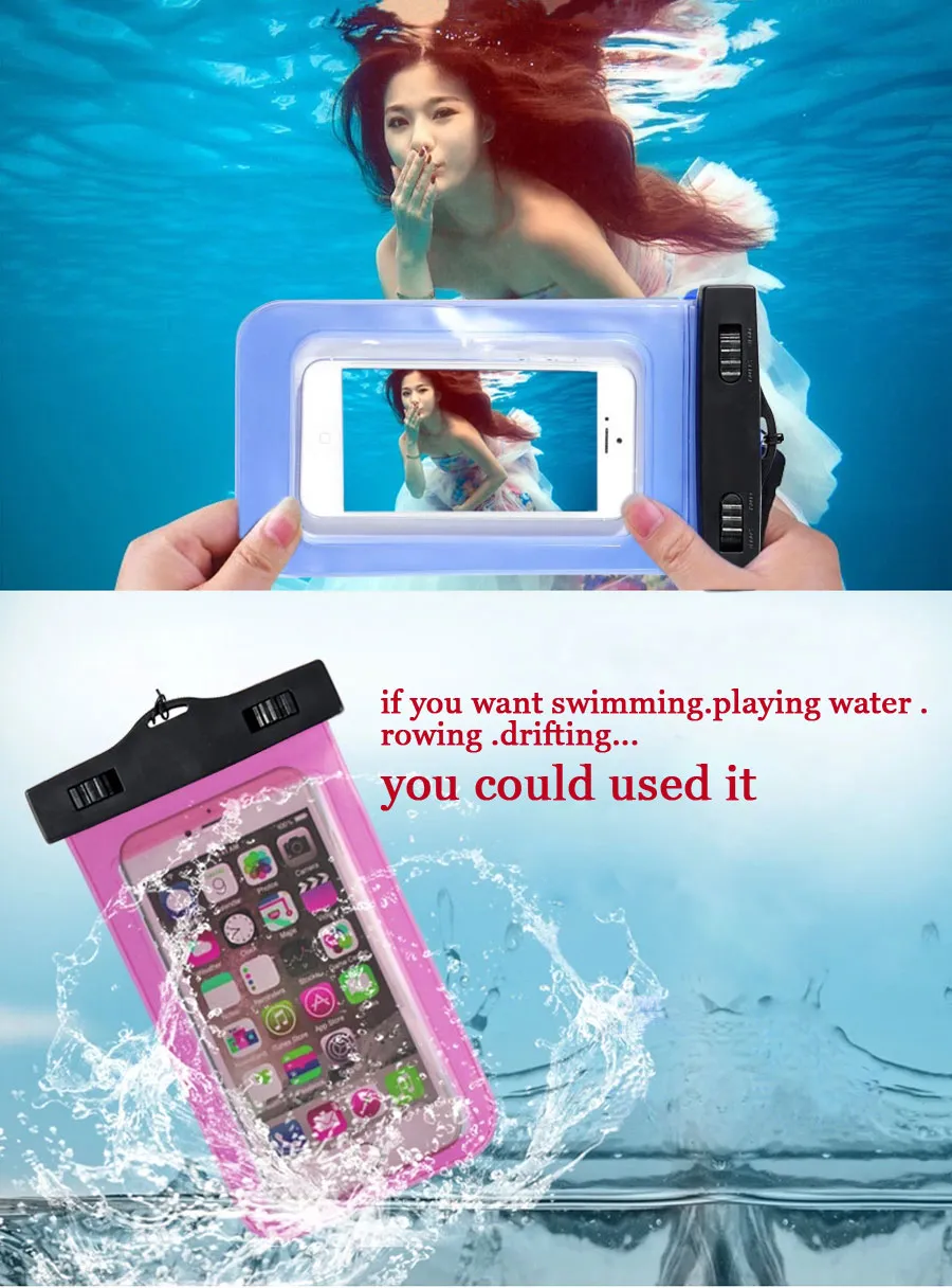 Wholesale Universal IPX8 Waterproof Phone Case For Samsung S8 S6 S7 Edge J5 Phone bag Dry Bag Pouch Clip For All Up Clear Waterproof Bag