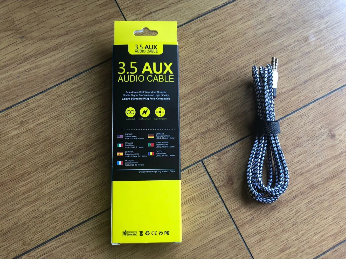 3.5mm Auxiliary AUX Audio Cable Metal Fabric Braieded Male Stereo cord 1.5M for iphone Samsung MP3 Speaker Tablet PC with retail box