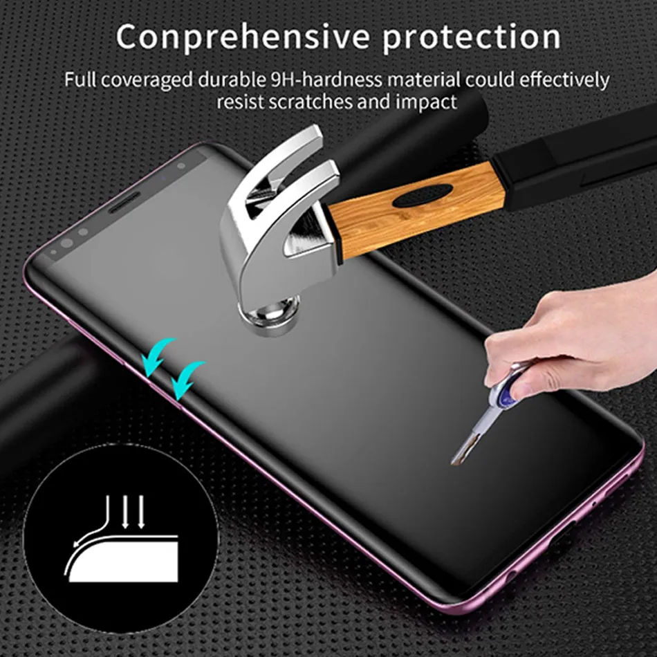 Full Glue Curved Edge Tempered Glass for Samsung S23 S22 S21 Note 20 10 PlusLiquid Dispersion Tech with UV Light screen protector with Retail Box