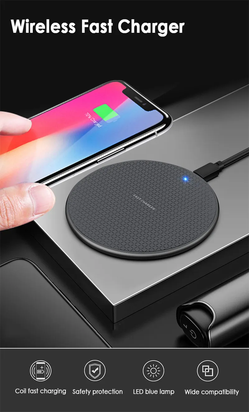 10W Fast Quick Wireless Charger For iPhone 15 14 13 12 mini 11 Pro X XS Max XR X USB Qi Charging Pad S23 S22 S21 Huawei