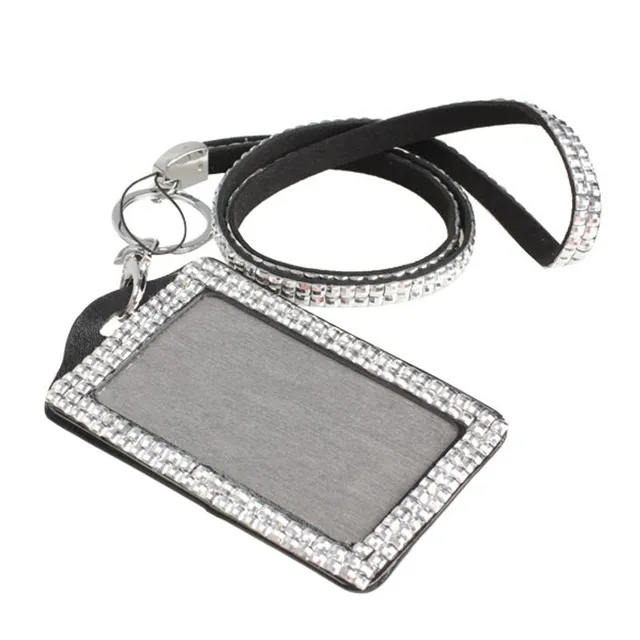 Bling Rhinestone Crystal Neck Lanyard Strap Custom Lanyard With Vertical PU ID Card Badge Holder for iphone X XS 8 7 6 plus for samsung S9