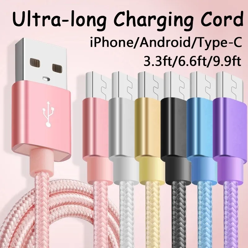 Type C Nylon Braided Micro USB Cables Charging Sync Data Durable Quick Charge Charger Cord for Android V8 Smart Phone