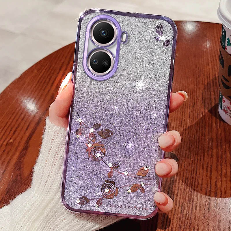 Crystal Diamond Bling Glitter Soft TPU Cases For Iphone 15 Pro Max 14 Plus 13 12 11 8 7 6 X XR XS Flower Chromed Metallic Plating Gradient Luxury Fashion Mobile Phone Cover