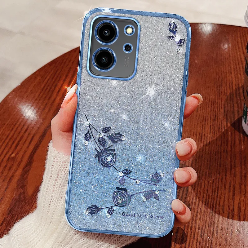 Crystal Diamond Bling Glitter Soft TPU Cases For Iphone 15 Pro Max 14 Plus 13 12 11 8 7 6 X XR XS Flower Chromed Metallic Plating Gradient Luxury Fashion Mobile Phone Cover