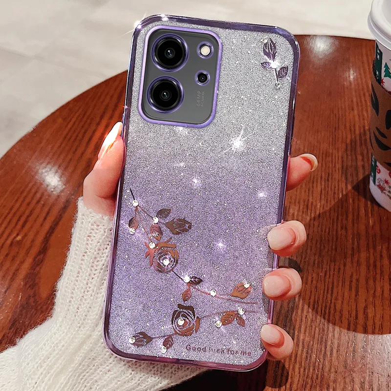 Crystal Diamond Bling Glitter Soft TPU Cases For Iphone 15 Pro Max 14 Plus 13 12 11 8 7 6 X XR XS Flower Chromed Metallic Plating Gradient Luxury Fashion Mobile Phone Cover