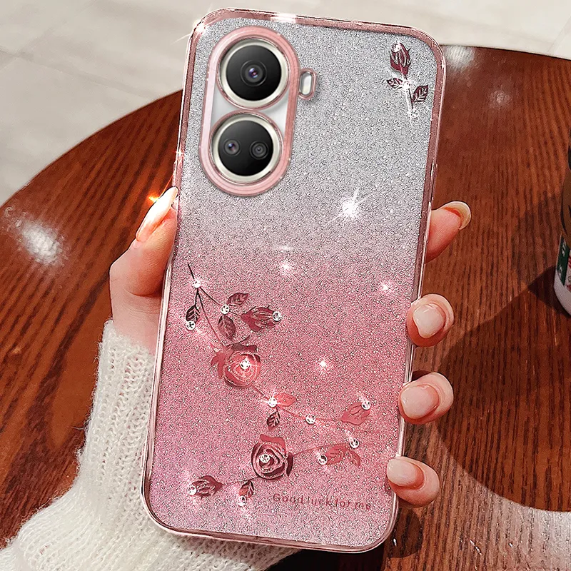 Crystal Diamond Bling Glitter Soft TPU Cases For Iphone 15 Pro Max 14 Plus 13 12 11 8 7 6 X XR XS Flower Chromed Metallic Plating Gradient Luxury Fashion Mobile Phone Cover