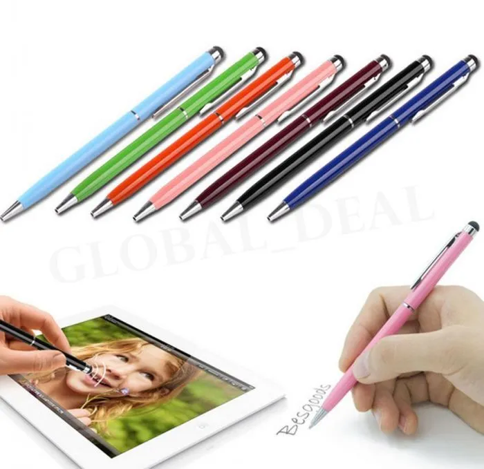 High Quality 2 in 1 Stylus Touch Pen Colorful Crystal Capacitive Touch Pen for ipad iPhone HTC Samsung