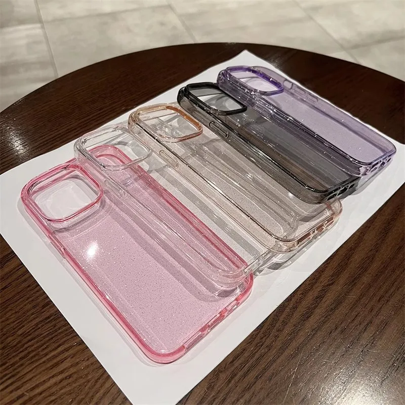 Luxury Soft Silicone Clear Glitter Phone Case For IPhone 15 14 Plus 13 12 11 Pro Xs Xr Max Shockproof Shiny Cover Funda