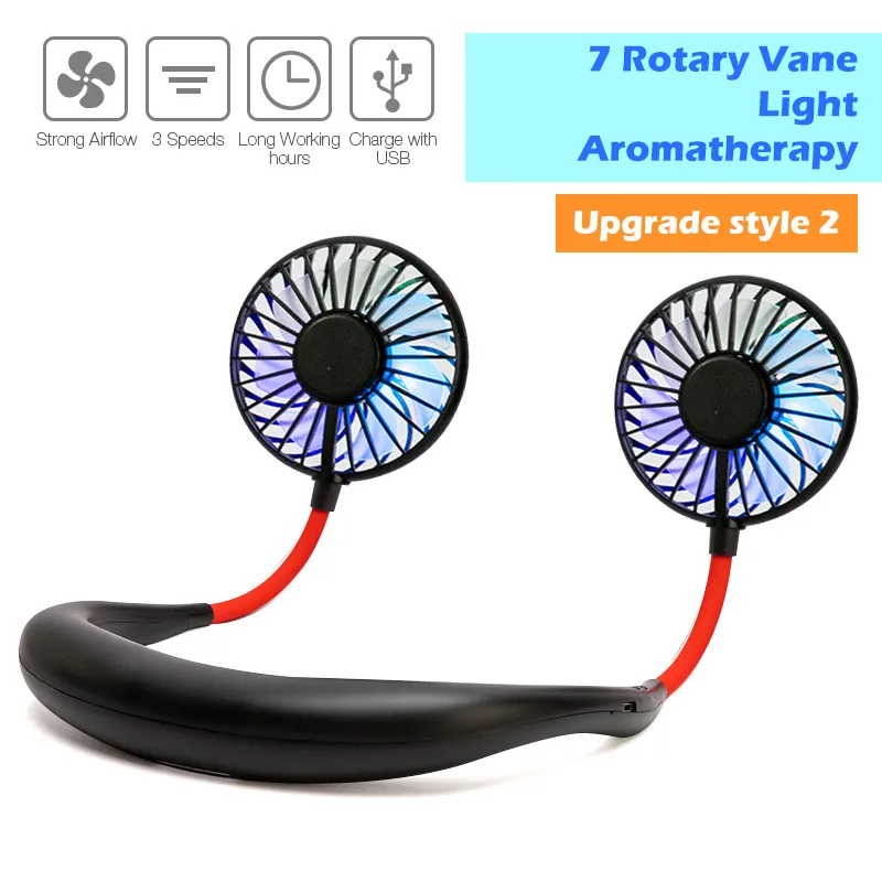 Sport Fans Lazy Hanging Neck Fans Adjustable Neck Dual Fan with LED Lights Aromatherapy Rechargeable Handheld Fan Air Cooler for Outdoor Travel