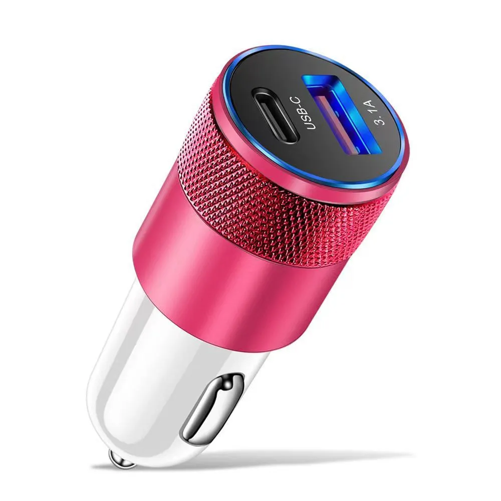 3.1A 15W PD Car Charger Aluminum Alloy Cigarette Lighter Adapter Fast Charger USB-C Type c Car Auto Replacement Charger for iphone 12 13 14 15 Samsung S22 Htc Lg GPS