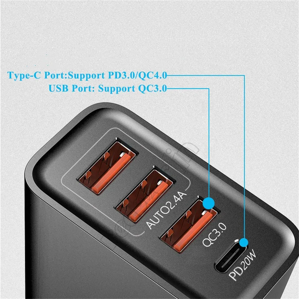 30W Fast Quick Charge PD Type c USB-C Eu US UK AC Home Travel 4Ports Wall Chargers Power Adapter For IPhone 11 12 Samsung Lg Android phone