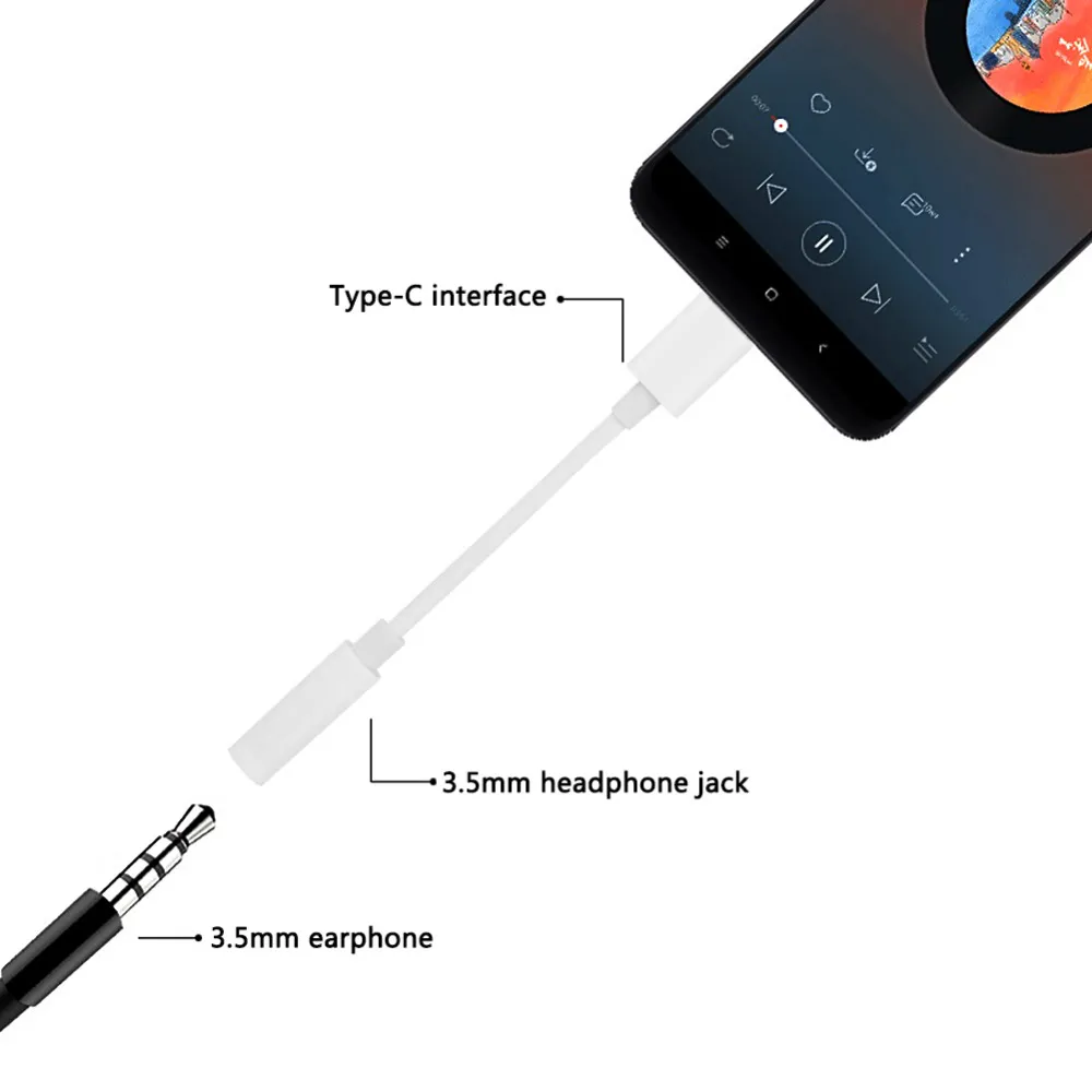 Type-C to 3.5mm Earphone Cable Adapter USB 3.1 Type C Male to AUX Audio Female Jack for Type-C Smartphone