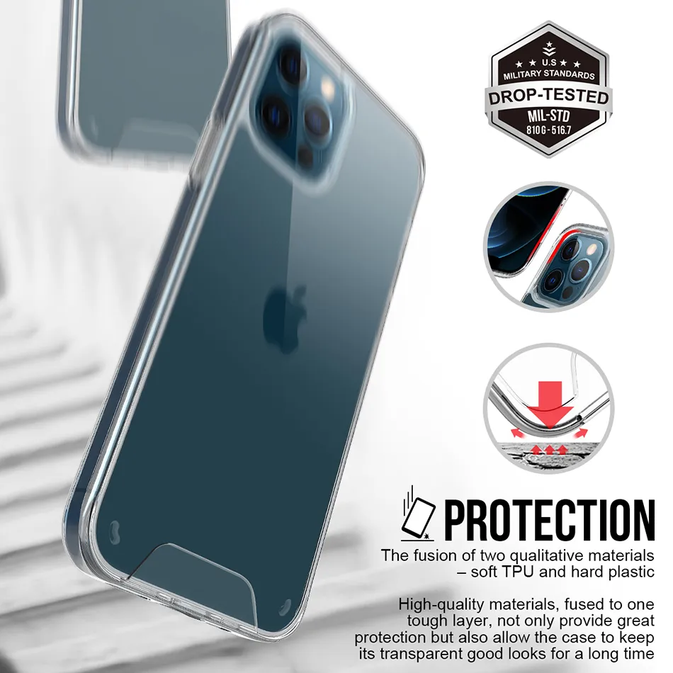 Premium Space Transparent Rugged Clear TPU PC Shockproof Phone Cases for iPhone 16 15 14 13 12 11 Pro Max XR XS 7 8 Plus With packing Original Quality