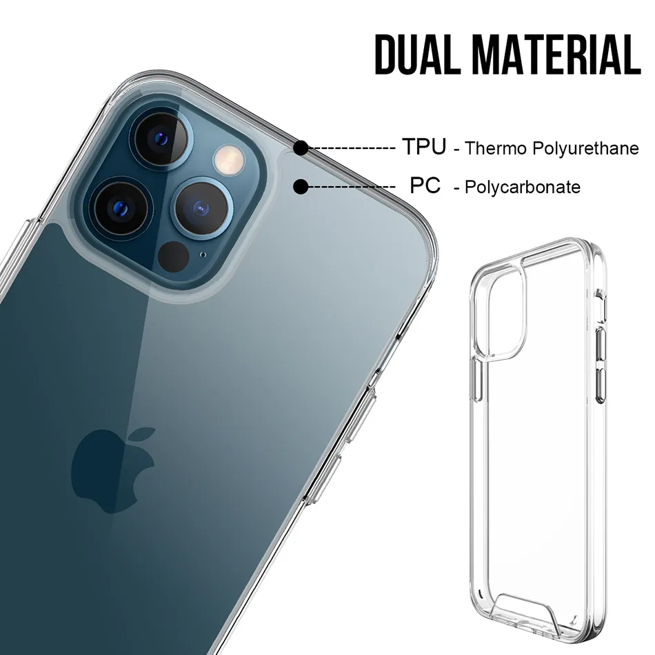 Premium Space Transparent Rugged Clear TPU PC Shockproof Phone Cases for iPhone 16 15 14 13 12 11 Pro Max XR XS 7 8 Plus With packing Original Quality