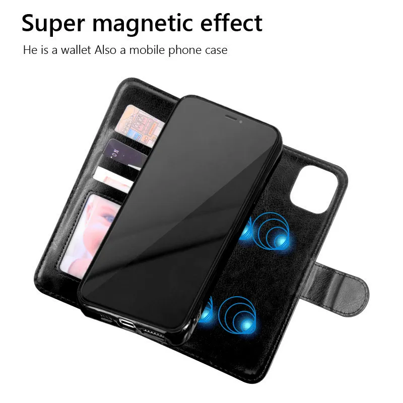 Cyberstore Phone Cases Leather Wallet Case Magnetic 2in1 Detachable Cover Case For iPhone 14 13 12 11 Pro xs Max 7 8 Samsung Note10 S10 Plus