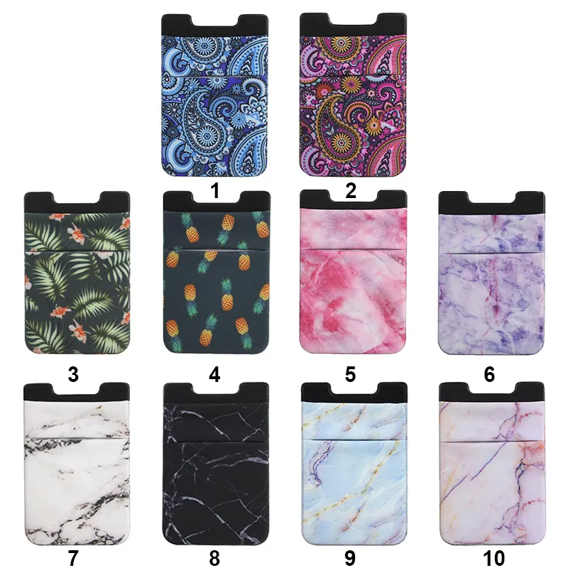 Double Slot Back Sticky Credit ID Card Pouch for iPhone 11 pro max Samsung S11 Google Pixel 4 XL Marble Pattern Cell Phone Back Card Pocket