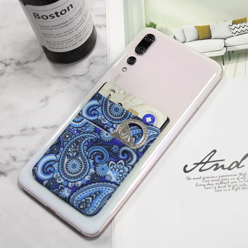 Double Slot Back Sticky Credit ID Card Pouch for iPhone 11 pro max Samsung S11 Google Pixel 4 XL Marble Pattern Cell Phone Back Card Pocket