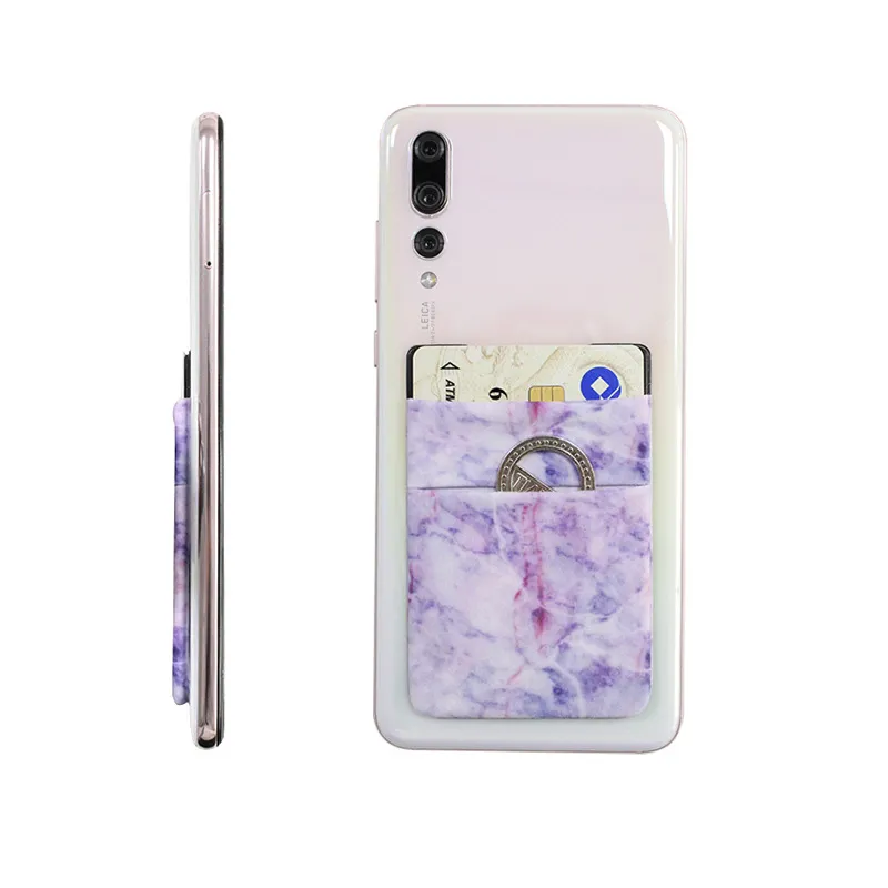 Double Slot Back Sticky Credit ID Card Pouch for iPhone 11 pro max Samsung S11 Google Pixel 4 XL Marble Pattern Cell Phone Back Card Pocket