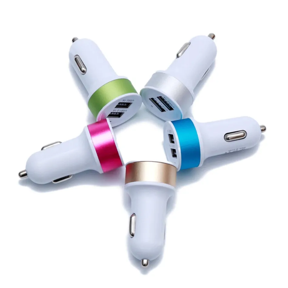 Dual USB Ports 2.1A Metal Car Charger Colorful Micro USB Car Plug USB Adapter