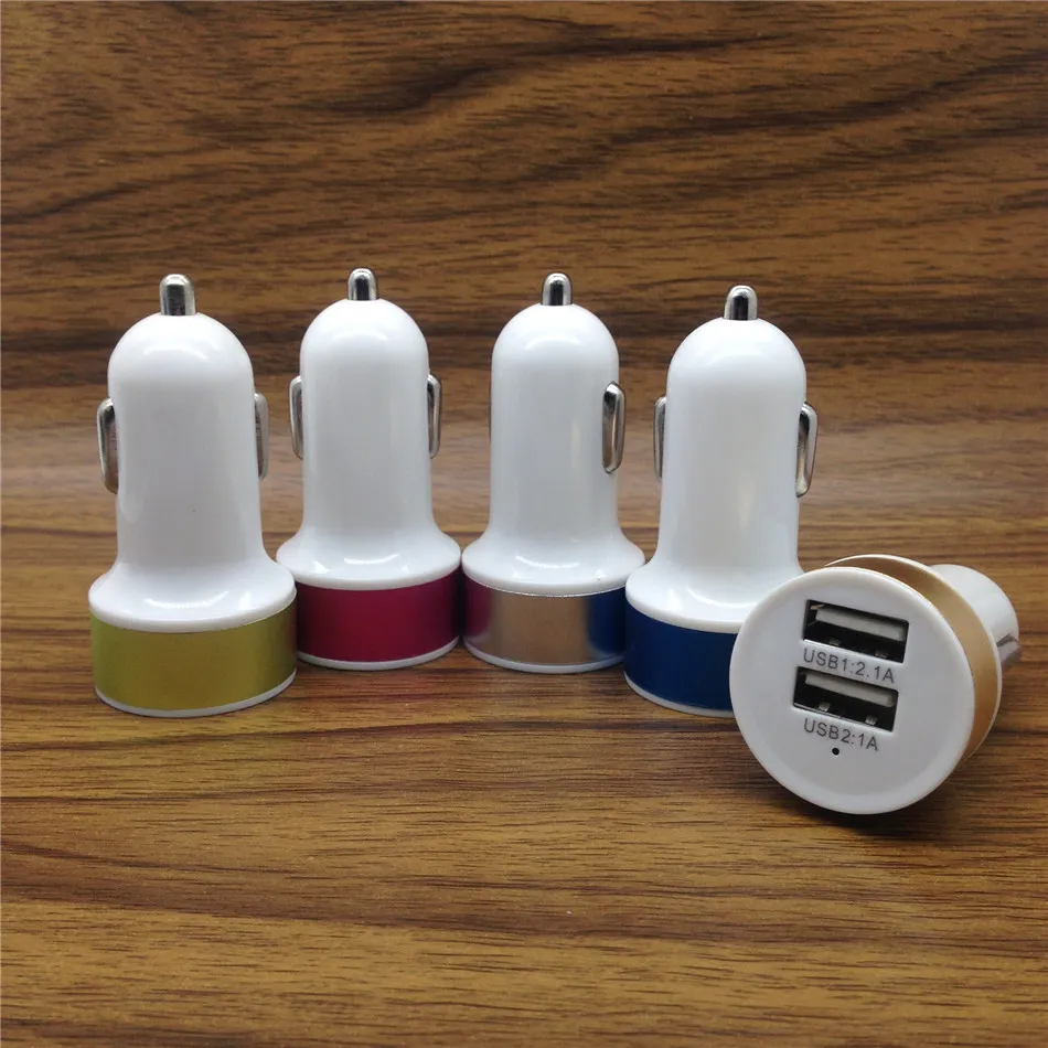 Dual USB Ports 2.1A Metal Car Charger Colorful Micro USB Car Plug USB Adapter