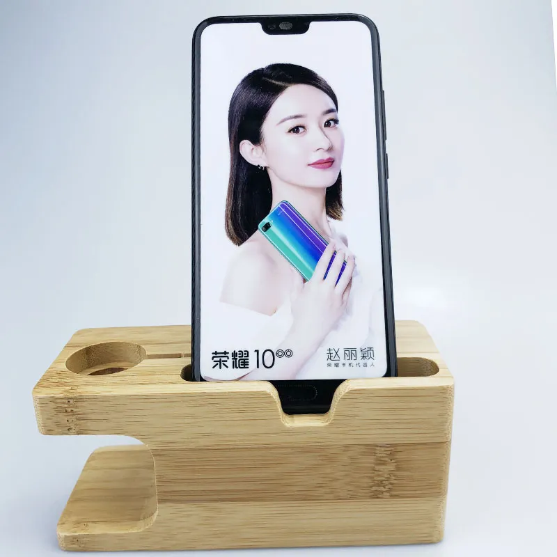 Bamboo Desktop Stand For Apple Watch Iphone Mobile Phone Holder Charging Dock Station