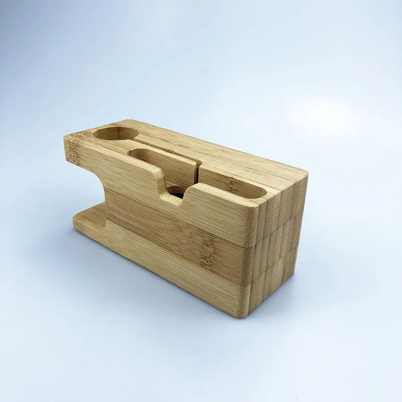 Bamboo Desktop Stand For Apple Watch Iphone Mobile Phone Holder Charging Dock Station