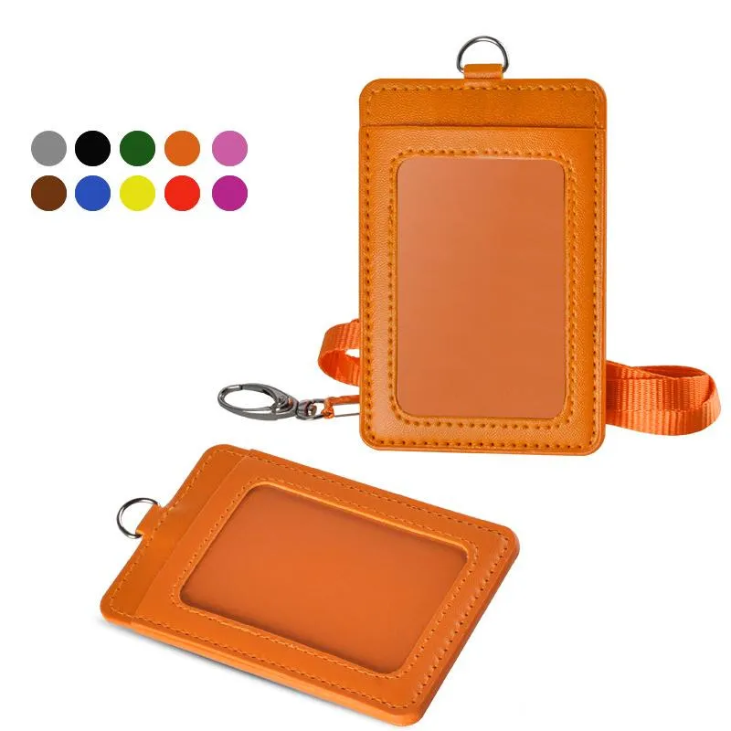 Badge Holder PU Leather Case Vertical ID Badge Card Holders Cover Wallet Case with Detachable Lanyard Strap Business Bags coloful