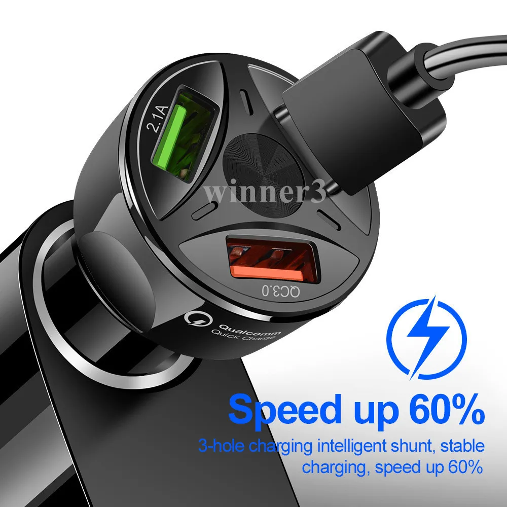 QC 3.0 fast Car Charger Quick Charge 3.0 3-Ports Fast Charger for Car Charging Adapter for samsung Huawei Xiaomi