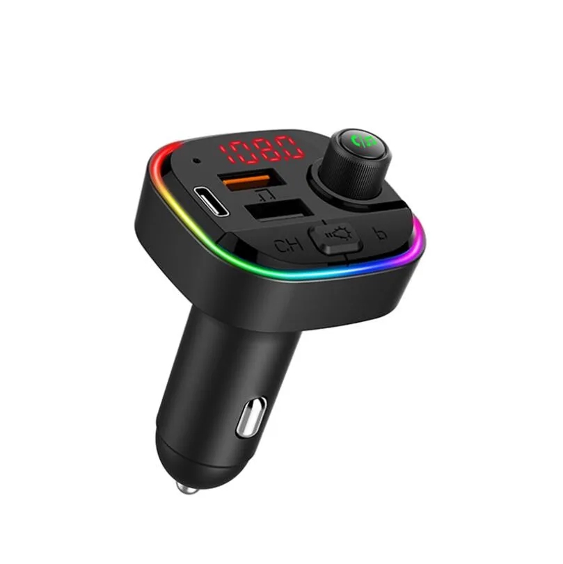 C13 C14 C15 C12 FM Transmitter Wireless Bluetooth 5.0 Handsfree Car MP3 Kit FM Modulator Dual USB type-c PD Charger RGB light